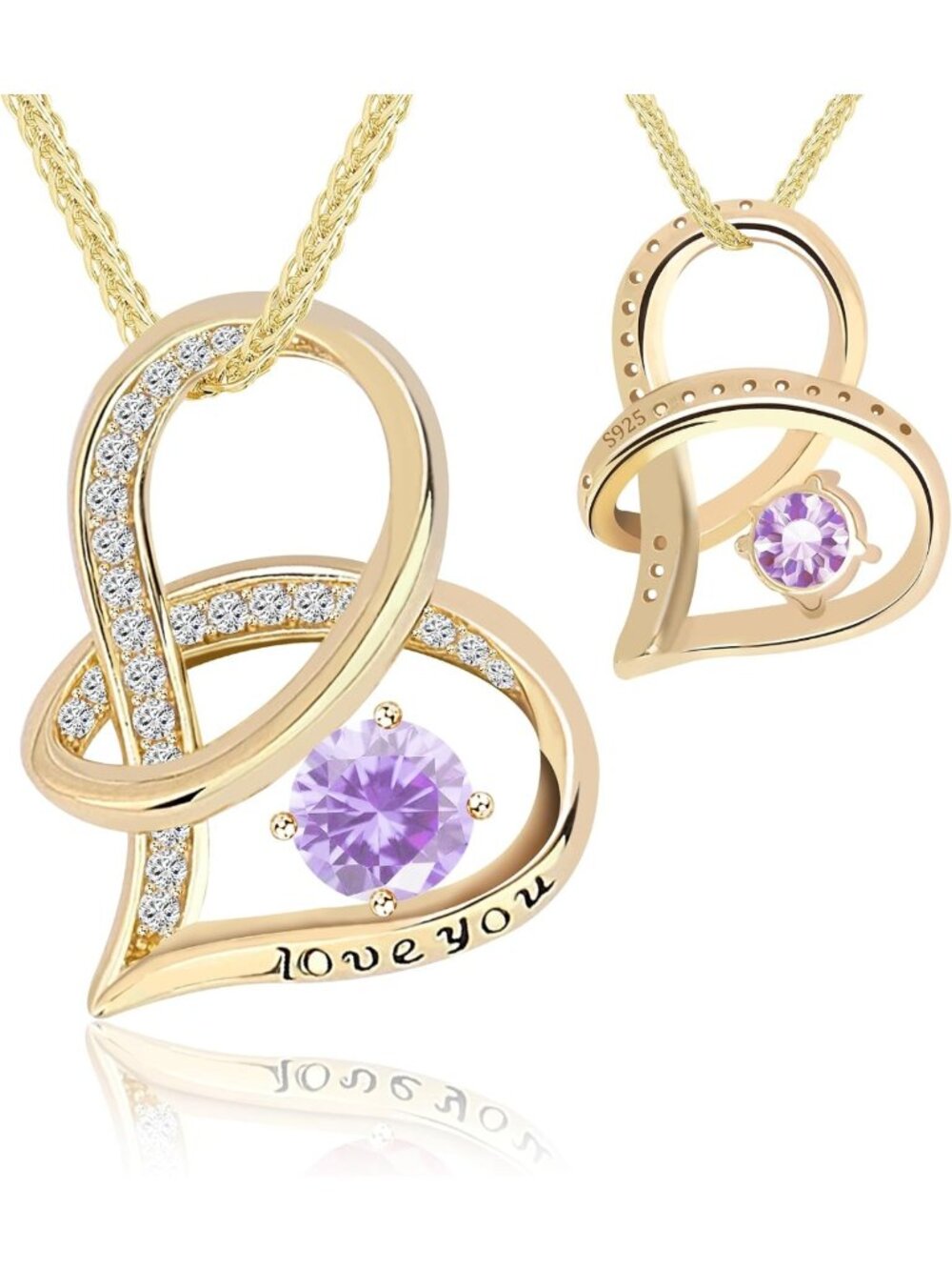 Sterling Silver Infinity Heart Necklace - Gold Plated, Cubic Zirconia, Gift for